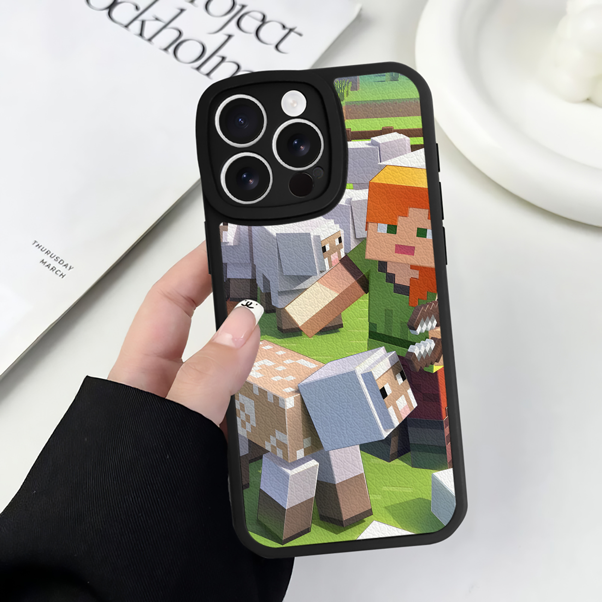 （画像用） マインクラフト ブロックの世界 Minecraft MC Block world 【iPhone 16シリーズ対応】シリコンスマホケース（レザー調） 材質：シリコン
